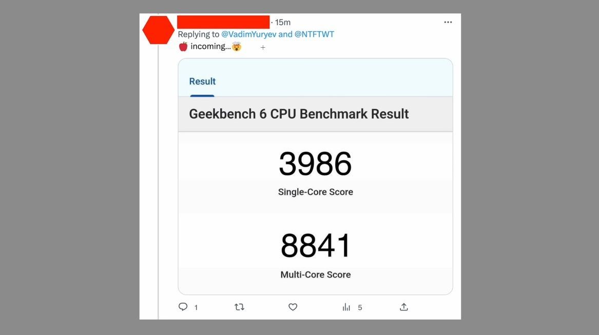 Se dice que Geekbench 6 marca el A17 biónico (Imagen a través de Twitter @VadimYuryev)